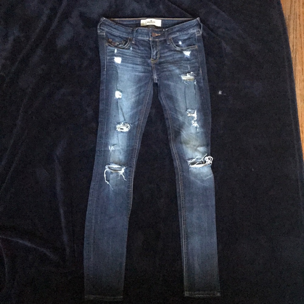 Hollister dark blue ripped jeans